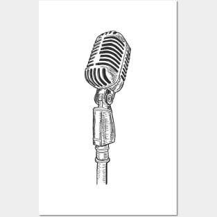 Retro condenser microphone drawing Posters and Art